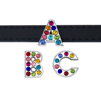 Populares y de moda: Letras deslizantes de diamantes de imitación plateados de la A a la Z, cuentas deslizantes de diamantes de imitación con alfabeto, dijes llamativos con iniciales brillantes