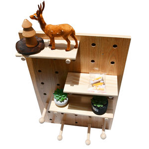 YOULKE décor à la maison meubles en bois de pin panneau perforé étagère flottante en bois modulaire affichage Organisation stockage crochets muraux - Product Image 3