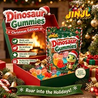 Nieuwe 2026 Kerst-dinosaurusvormige gemengde fruit-gearomatiseerde gummies, 50% sapgehalte, perfect voor kinderkerstsokken