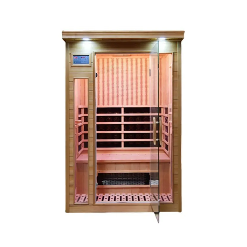 Sauna de lujo para 2 personas, cuarto de sauna con cerradura de puerta de vidrio, de vapor seco de madera