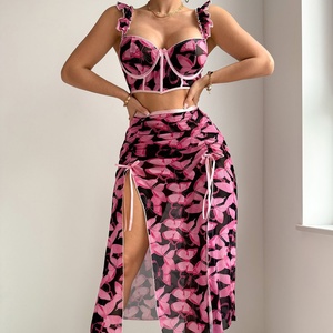 Ensemble de lingerie sexy pour femme, col en V, sans manches, robe longue en maille avec fentes latérales, vente chaude - Product Image 3