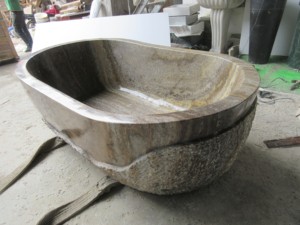 Baignoire autoportante haut de gamme moderne en travertin beige sculpté à la main, écologique, <span class=keywords><strong>avec</strong></span> drain, pour salle de bain intérieure - Product Image 6