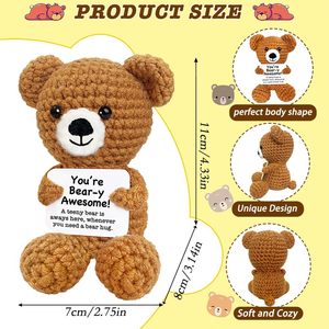 Orsetto di peluche lavorato a maglia, in lana marrone, fatto a mano all'uncinetto, caldo e carino, decorazione da scrivania. - Product Image 4