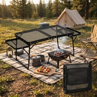 Table de camping pliante d'extérieur en acier avec support pour sac poubelle et porte-serviettes en papier, vente directe usine