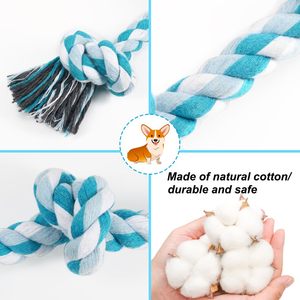 Artículos azules para mascotas, juguetes para masticar para mascotas, cuerda de Limpieza de dientes resistente a mordeduras, cuerda de algodón trenzada de doble nudo, juguetes para masticar perros - Product Image 2