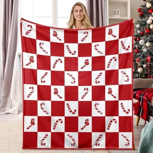 Couverture tricotée de Noël motif canne à sucre pour la décoration intérieure et les voyages – Idée cadeau Secret Santa - Product Image 2