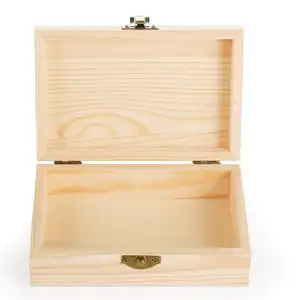 अधूरा लघु पाइन लकड़ी Trinket बॉक्स उपहार शिल्प के लिए Hinged ढक्कन के साथ भंडारण और पैकेज बॉक्स