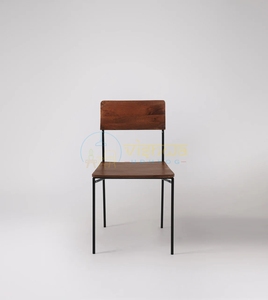 Industrial Wood and Metal <b>Dining</b> <b>Chair</b> with Slatted Backrest and Slim Black Frame Modern <b>Rustic</b> Minimalist Furniture Seating - Product Image 3
