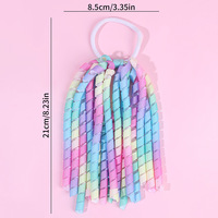 Pita Rambut Keriting Model Kuncir Tinggi dengan Ikat Rambut Pelangi Warna-warni, Pita Grosgrain Elastis Spiral untuk Acara Cheerleading
