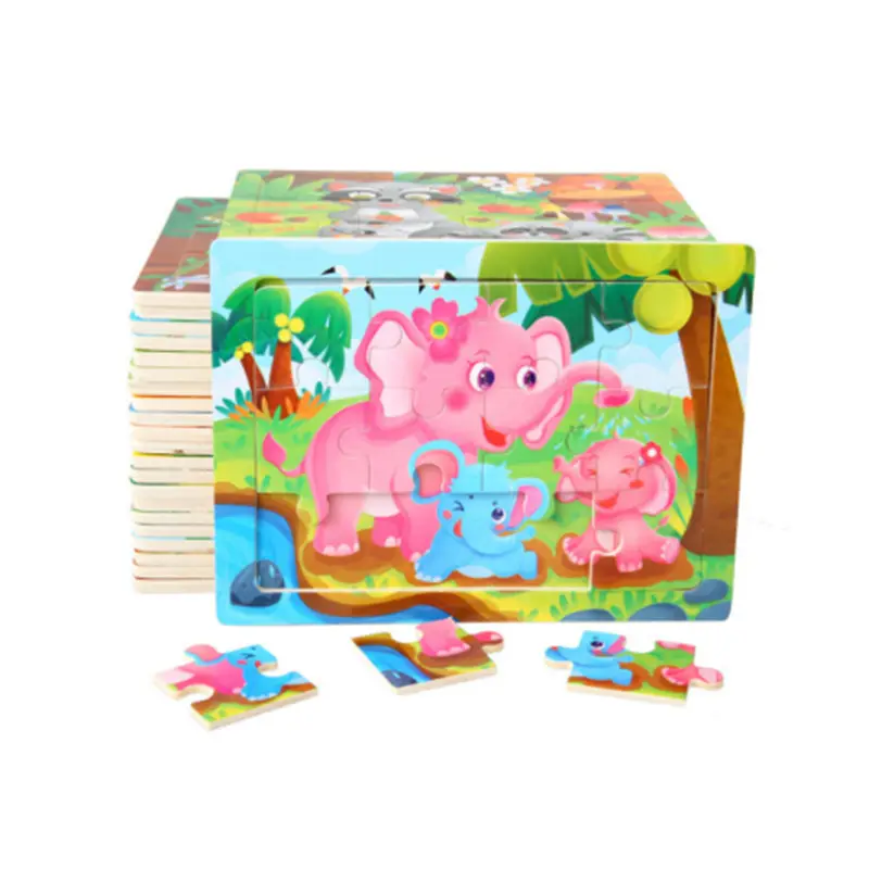 Mini taille 15*10CM enfants jouet bois Puzzle en bois 3D Puzzle pour enfants bébé dessin animé Animal/trafic puzzles jouet éducatif
