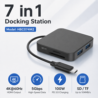 Base de Conexión USB-C 7 en 1 con 4K+60Hz para 100W PD, 3 Puertos USB 3.0, Lector de Tarjetas SD/TF, Carcasa de ABS, en Stock