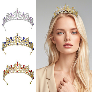 Couronne de mariée européenne américaine, accessoire de cheveux pour femmes, couronne de princesse pour concours de beauté, couronne de mariage pour adultes de 18 ans, diadèmes - Product Image 1