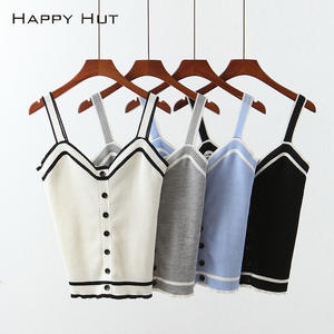 แฮปปี้ฮัทเสื้อกั๊กถักนิตติ้งสำหรับผู้หญิงไซส์พลัส รุ่น N7487 สีพื้น ผลิตจากเส้นใยอะคริลิก เสื้อกล้ามติดกระดุมเม็ดเดียว สีฟ้า เทา ขาว ดำ - Product Image 3