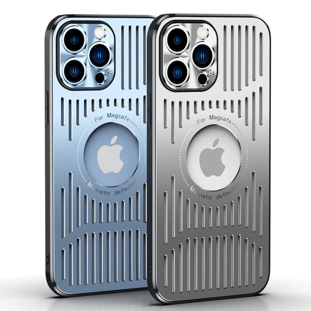 Cooling Metal Case for iPhone 12 13 14 15 16 17 Pro Max Electroplated Hollowed-out Heat Dissipation Shockproof Magnetic Cover