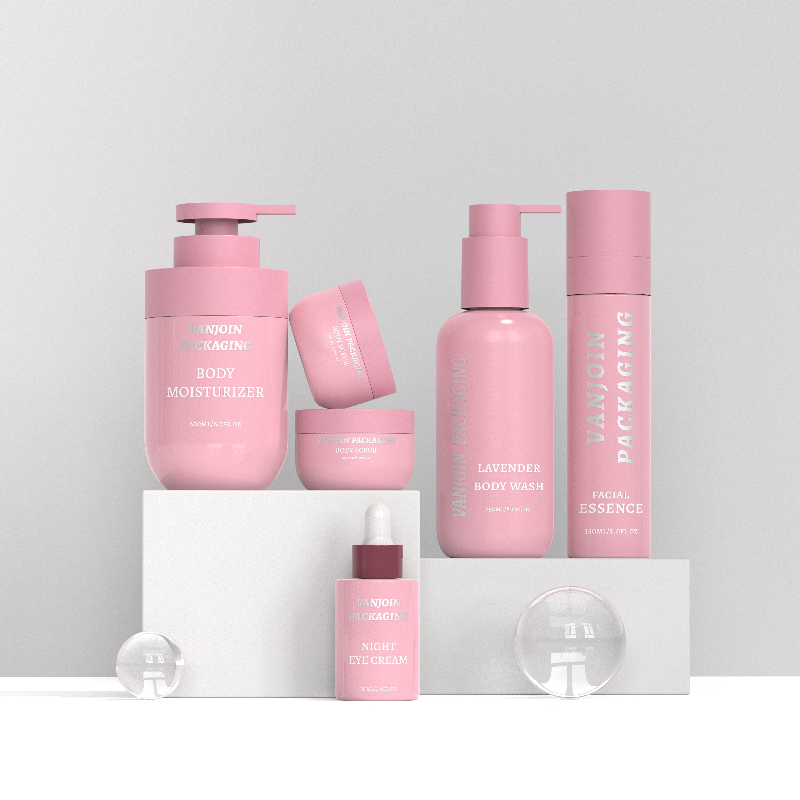 化粧品ピンクプラスチックスキンケアセット包装ボトルローションポンプ