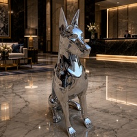 Escultura de Metal de Doberman en Acero Inoxidable Espejado, Escultura de Metal Personalizada de Animales Grandes para Decoración de Jardín de Hoteles de Lujo