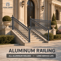 Système de balustrade en aluminium écologique résistant aux UV, alliage 6063, thermolaqué, avec balustrade en verre pour villa