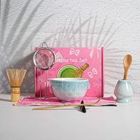 Ensemble de 4 à 7 pièces d'accessoires pour matcha, style fraise rose, fouet en bambou, bol en céramique, kit de fouet à matcha pour la cérémonie