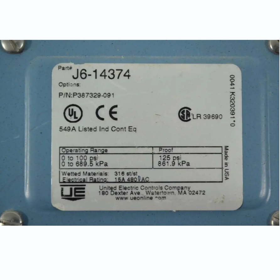 Ue United Electric J6-14374  Differential Pressure Switch 480v-ac
