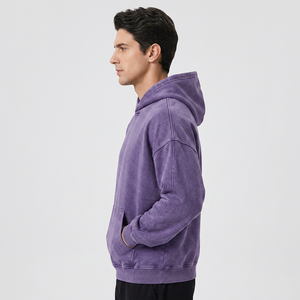Sweat-shirt à capuche surdimensionné pour homme, violet, en molleton de coton, style streetwear décontracté, coupe classique, couleur unie, avec poches, pour l'automne - Product Image 3