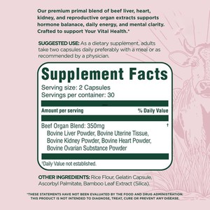 <span class=keywords><strong>Primal</strong></span> Health Blend Cápsulas originales de extracto de hígado de res para adultos-Suplementos de hierbas Densidad ósea mejorada y gestión de energía - Product Image 3