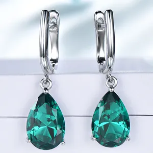 UMCHO classic Single Gemstone Pear Cut Emerald 925 sterling silver Drop Earring for women girl