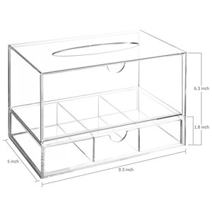 透明亚克力卫生组织器抽屉盒，带纸巾分配器展示架产品 - Product Image 3