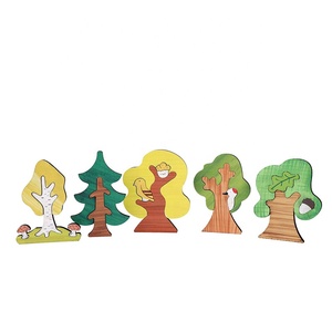 Ensemble de 5 arbres dorf de forêt en bois pour enfants, figurines, puzzle montessori, jouets éducatifs pour bébés - Product Image 5