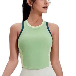 Chaleco Deportivo de Compresión para Mujer, Diseño de Contraste de Color, para Entrenamiento de Fisicoculturismo, Sin Mangas, Nailon/Spandex, Talla Grande, Top Corto para Correr - Product Image 2