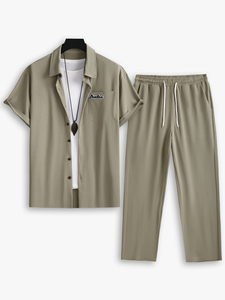 Abito da uomo con Design personalizzato estivo Smart Casual a due pezzi monopetto con Texture composta da pantaloni e camicia - Product Image 2