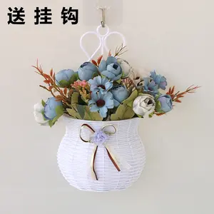 Small fresh wall decorations pendant living room bedroom wall hanging basket creative simulation plastic flower home silk flower