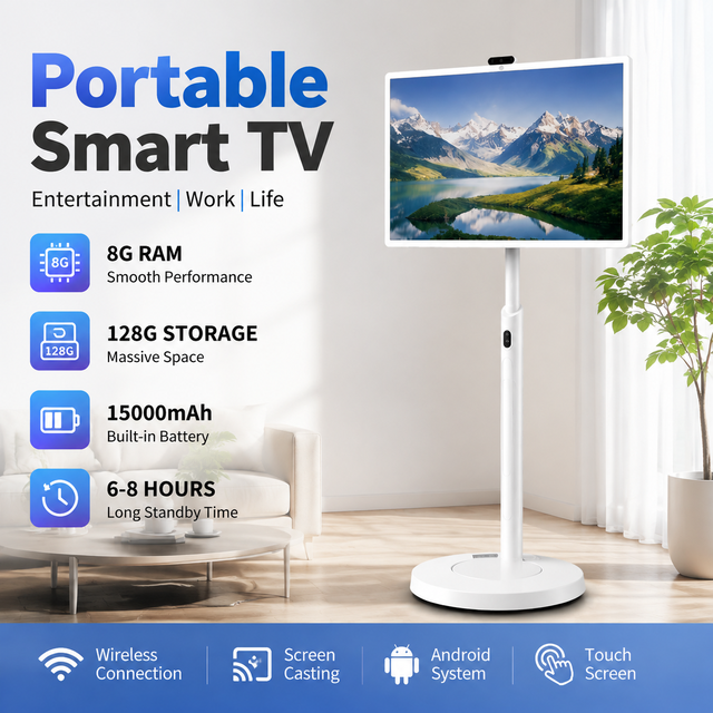 32 Inch Portable Android Smart TV Floor Standing Wireless Display with Touch Screen Mobile LCD Monitor