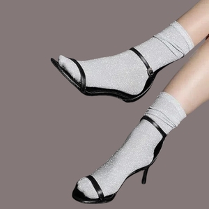 Chaussettes de cheville scintillantes à <span class=keywords><strong>paillettes</strong></span> pour femmes, chaussettes mi-mollet métalliques brillantes pour fêtes, clubs et cadeaux – Vente en gros - Product Image 4