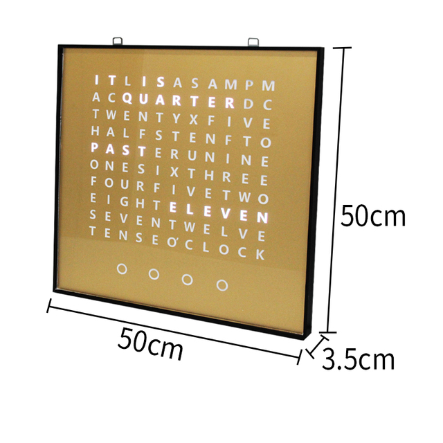 Golden LED Word Clock Text Display Time Wall Clock Contemporary Electric USB Powered Living Room Customizable Language Available