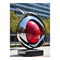 Sculpture de fraise géante personnalisée en acier inoxydable, artisanat moderne en métal poli miroir, statue de fruit