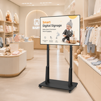 Écran publicitaire LCD intelligent portable de 65 pouces avec quatre bords égaux, support mobile pour promotion en magasin