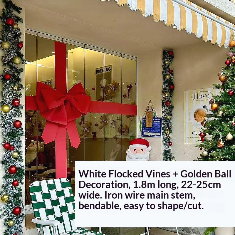 1.8 meters flocking rattan + gold red ball decoration