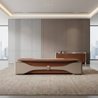 Mesa de Juntas Grande de 3.6M, Escritorio para CEO, Cristal Glaseado, Madera Natural de Burl, MDF E1, Centro de Energía Eléctrico, Muebles Ejecutivos