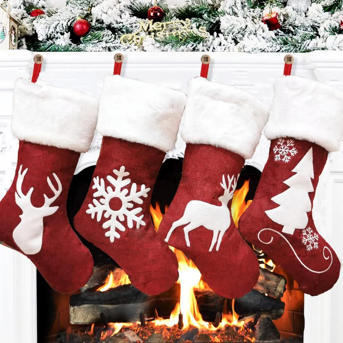 Nieuwe Stijl Kenaf Elanden Geborduurd Kerst Sokken Rode Kerst Kousen Voor Kinderen Gift Bag