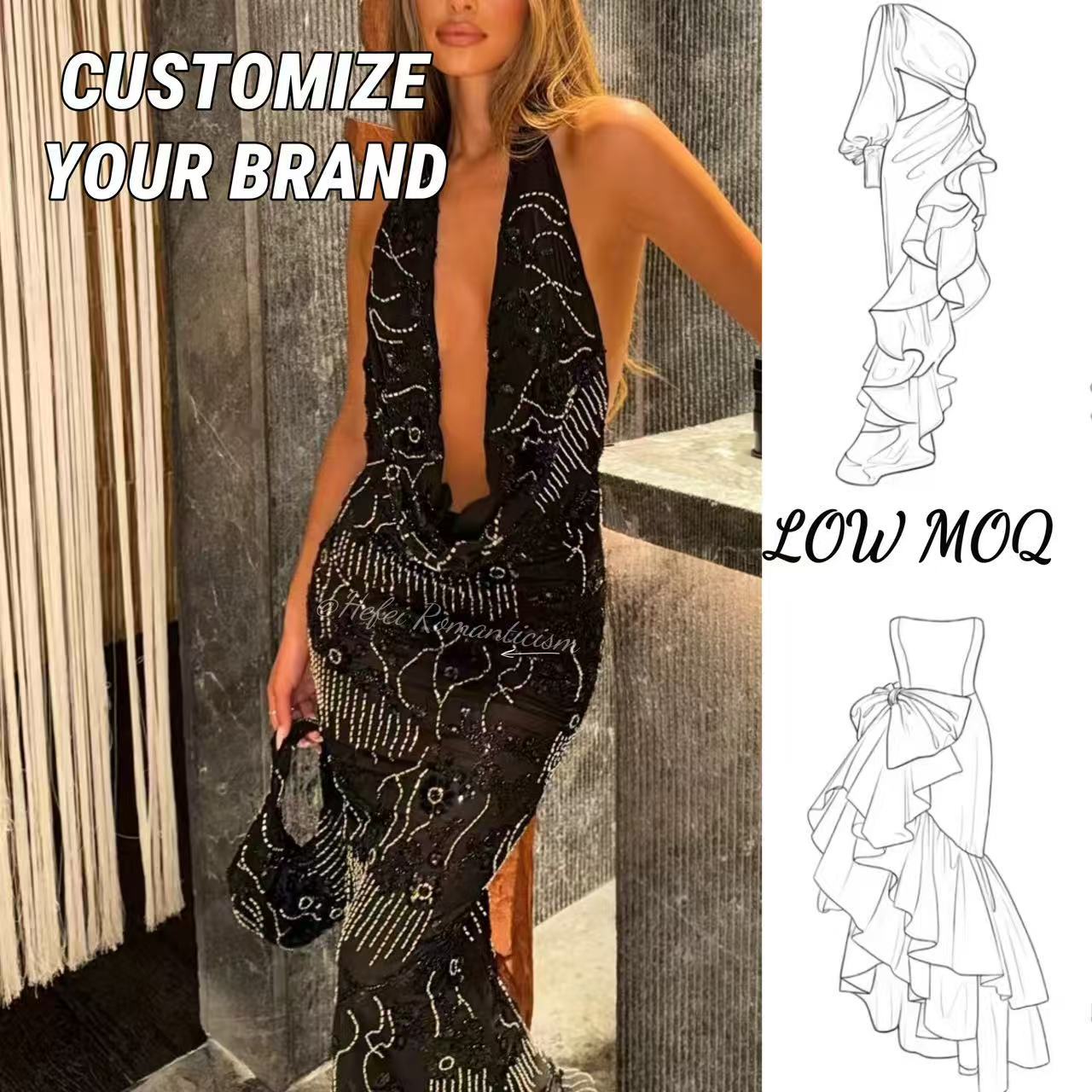 Luxury Fashion Small Moq Odm Manufacturers Designer Clothing Custom Boutiques Clothes Women Rope Custom Dress Casual Women Dress