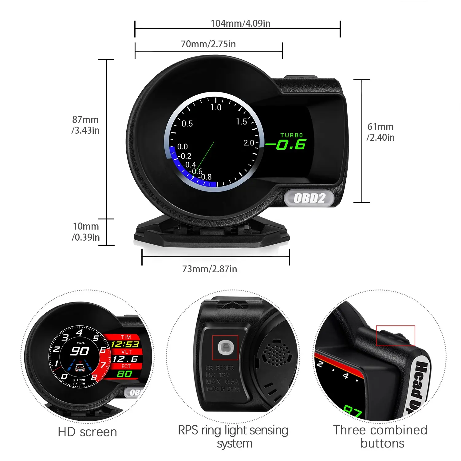 Nieuwe Auto Hud OBD2 Gps Smart Speed Control Scherm Hud F8plus Digitale Interface Metro Turbine Test Rem Obd Scranner