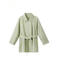 Manteau Trench Femme Printemps Nouvelle Collection Élégant pour le Bureau et les Trajets Quotidien, Coupe-Vent OEM ODM 100% Coton Anti-Plis Vert Blé