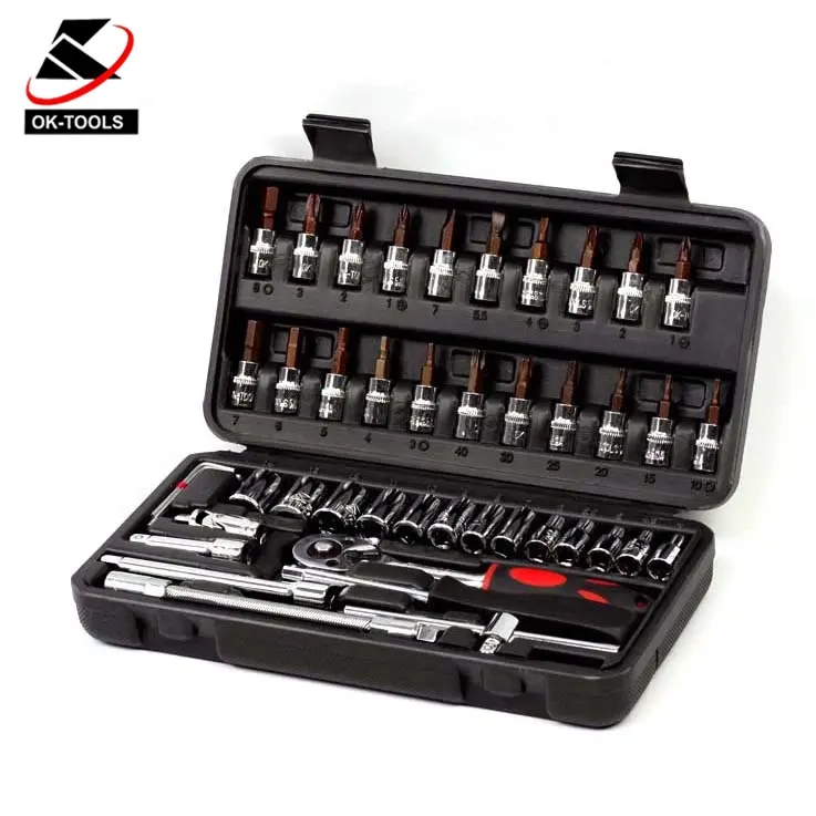 KAFUWELL 44pcs 1/4"DR Metric Professional tool combo kit 10mm Socket Set Automobile Maintenance