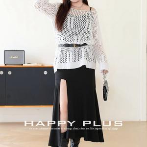 Conjunto Runqi para Mujer Talla Grande, Top de Punto con Vestido Interior Negro, Largo Midi, Color Sólido, Estilo Spicy Girl - Product Image 2