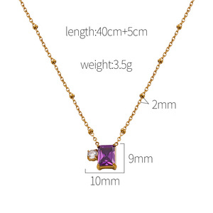 European American Style Rectangular <b>Amethyst</b> <b>Necklace</b> Gold Chain Geometric Pendant Everyday Wear Clavicle Chain - Product Image 4