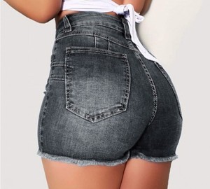 Liu Ming liquidation ventes été femmes Sexy frange effiloché déchiré <span class=keywords><strong>jean</strong></span> Stretch <span class=keywords><strong>taille</strong></span> <span class=keywords><strong>haute</strong></span> maigre Denim Shorts - Product Image 3