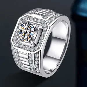 VVS gra认证大钻石硅石男孩男士定制戒指925纯银1ct 6.5毫米男士婚礼奢华饰品