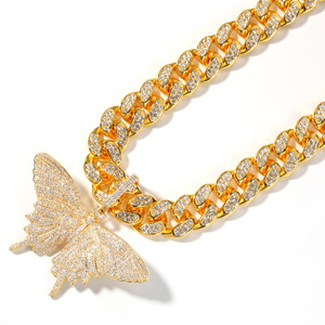Popular púrpura mariposa Cuba colgante collar con circón oro joyería moda Bling diamante para Mujeres Hombres collares grandes - Product Image 4