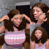 Perruque Bob Marron Chocolat Ondulée Profonde 13x6 HD Lace Frontal Cheveux Naturels Bruts Vietnamiens Courts Marron 13x4 Sans Colle Bouclée