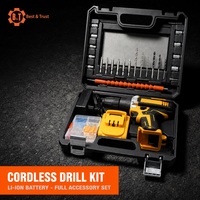 Perceuse électrique sans fil 18V, batterie lithium, kit de perceuse à vitesse variable, tournevis pour réparation à domicile et travaux de construction